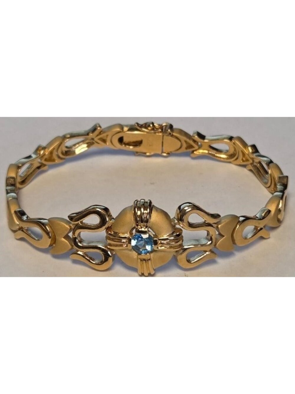 Vintage Vermeil Sterling Silver Blue Stone Ornate Link Bracelet 24.8g